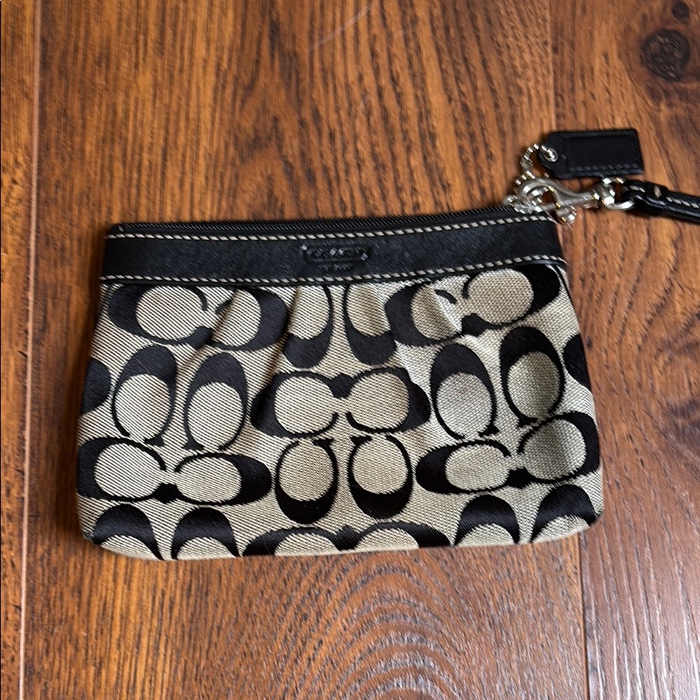 Coach Black and Tan Signature Wristlet